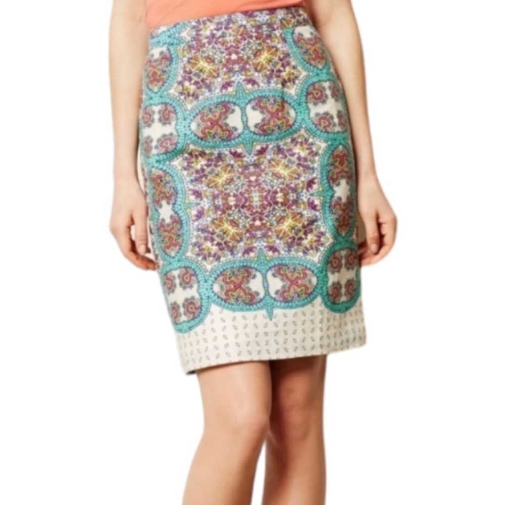 Maeve Anthropologie Manolya Linen Print Pencil Skirt, Size 12